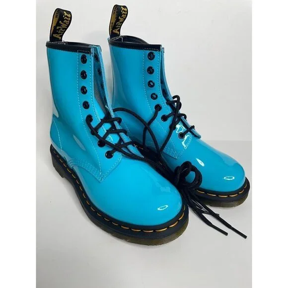 Dr. Martens 1460 Blue Patent Leather Lace Up Boots Shine On Sz. 37 US 6 UK 4 NEW - Picture 4 of 9